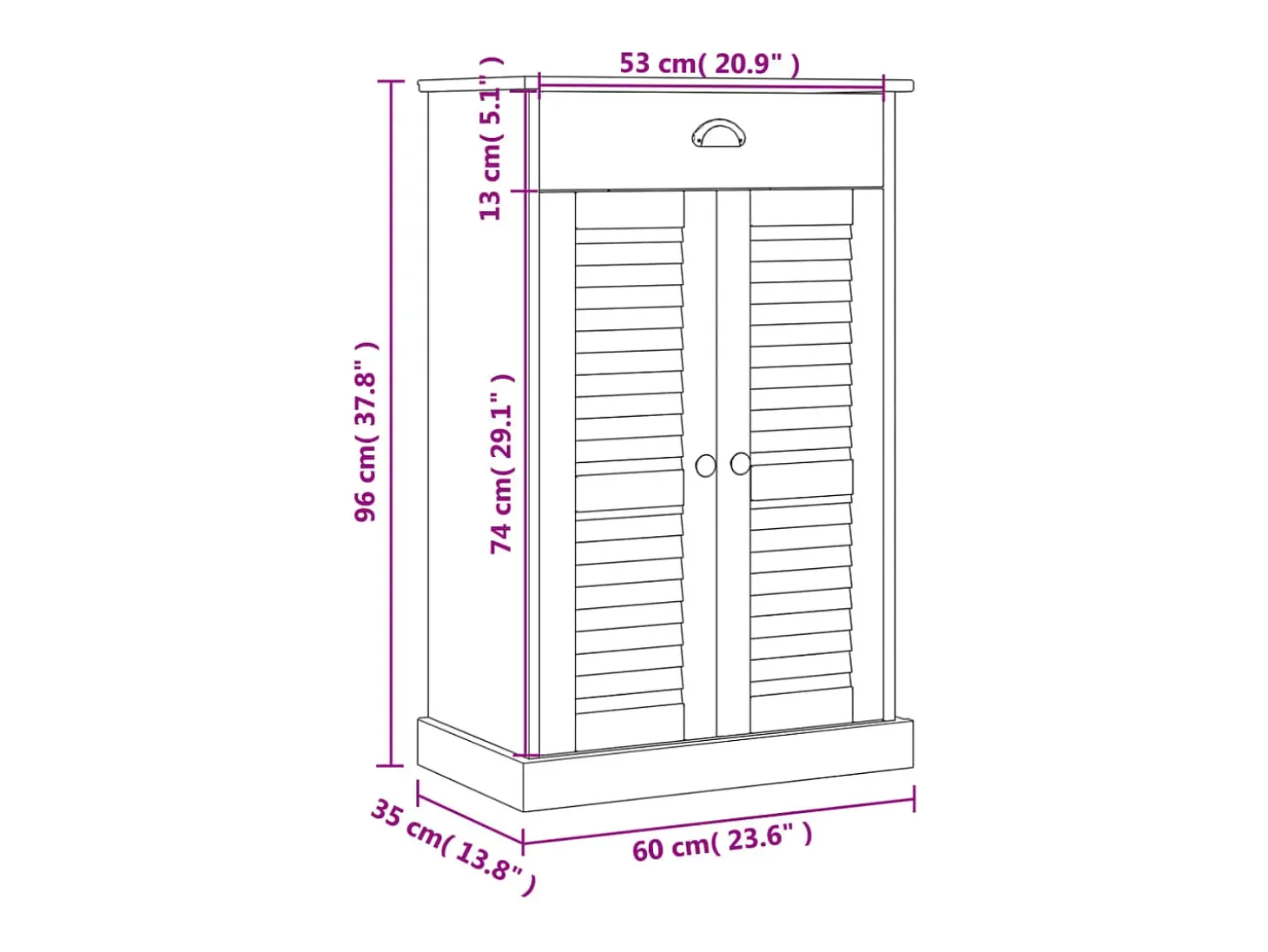 Zapatero blanco 60x35x96 cm madera maciza de pino