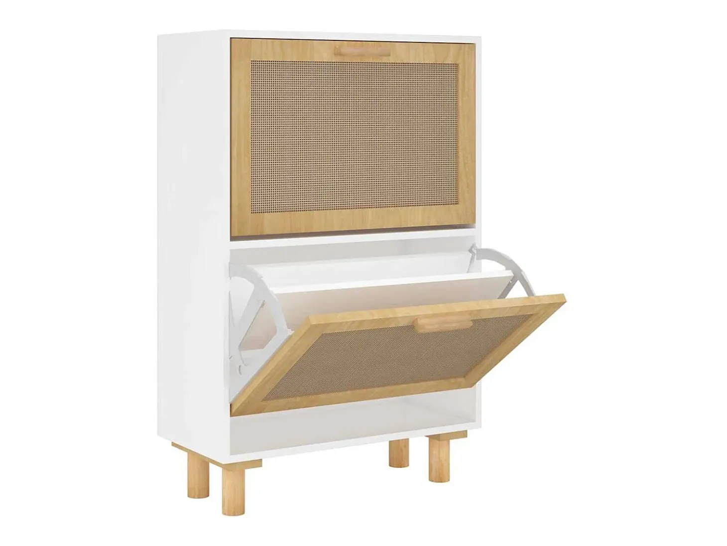 Zapatero blanco 52x25x80 cm Madera de ingeniería/Ratán