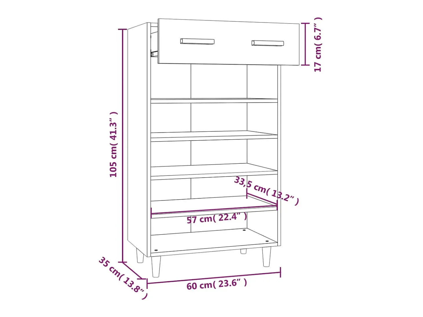 Zapatero blanco 60x35x105 cm Madera contrachapada