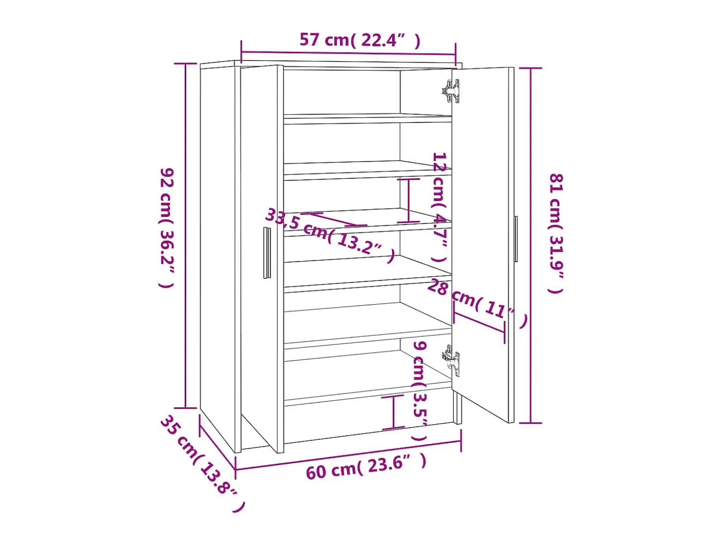 Zapatero blanco 60x35x92 cm Madera contrachapada