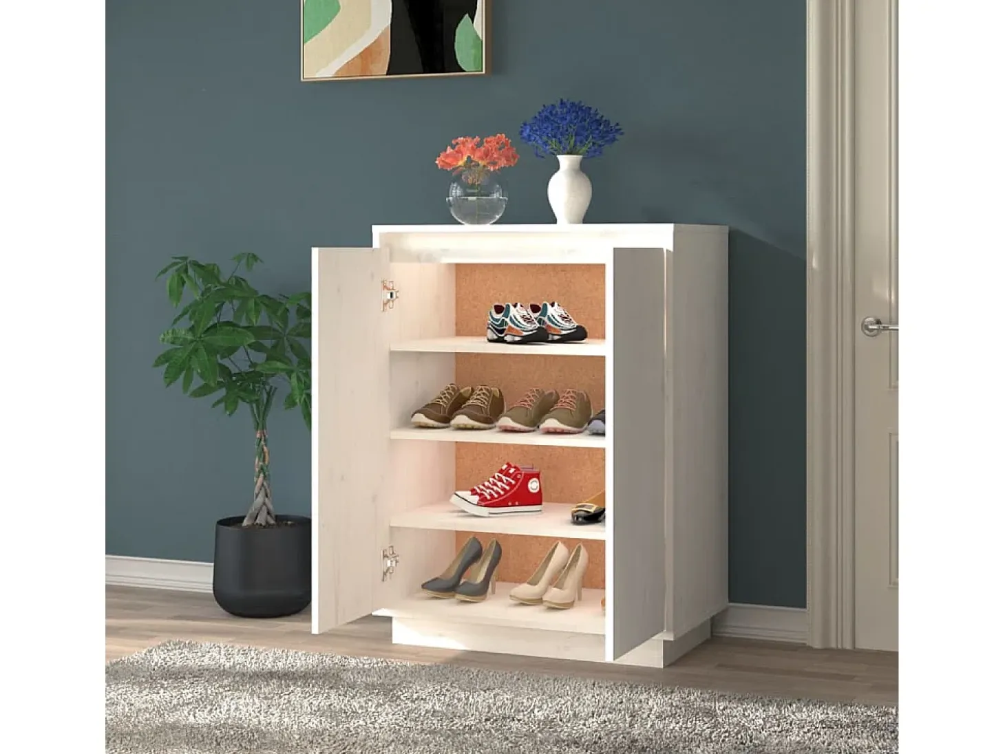 Zapatero blanco 60x35x80 cm Madera maciza de pino