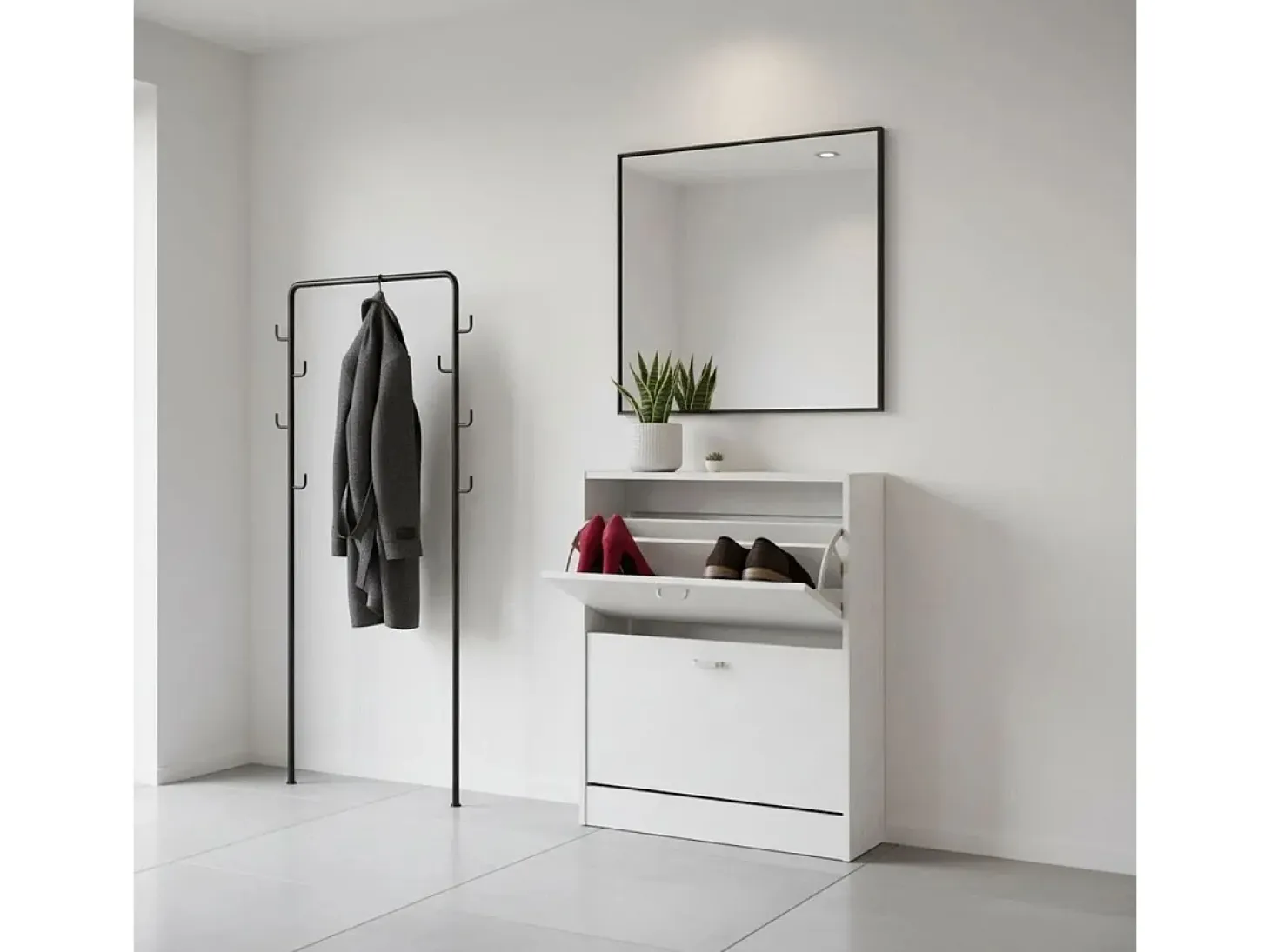 Zapatero Boreal 2 puertas abatibles 6 pares blanco 80x63x24 cm