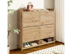 Zapatero compacto de 4 puertas con estantes abiertos - Madera - 108,5 cm - para entrada y pasillo