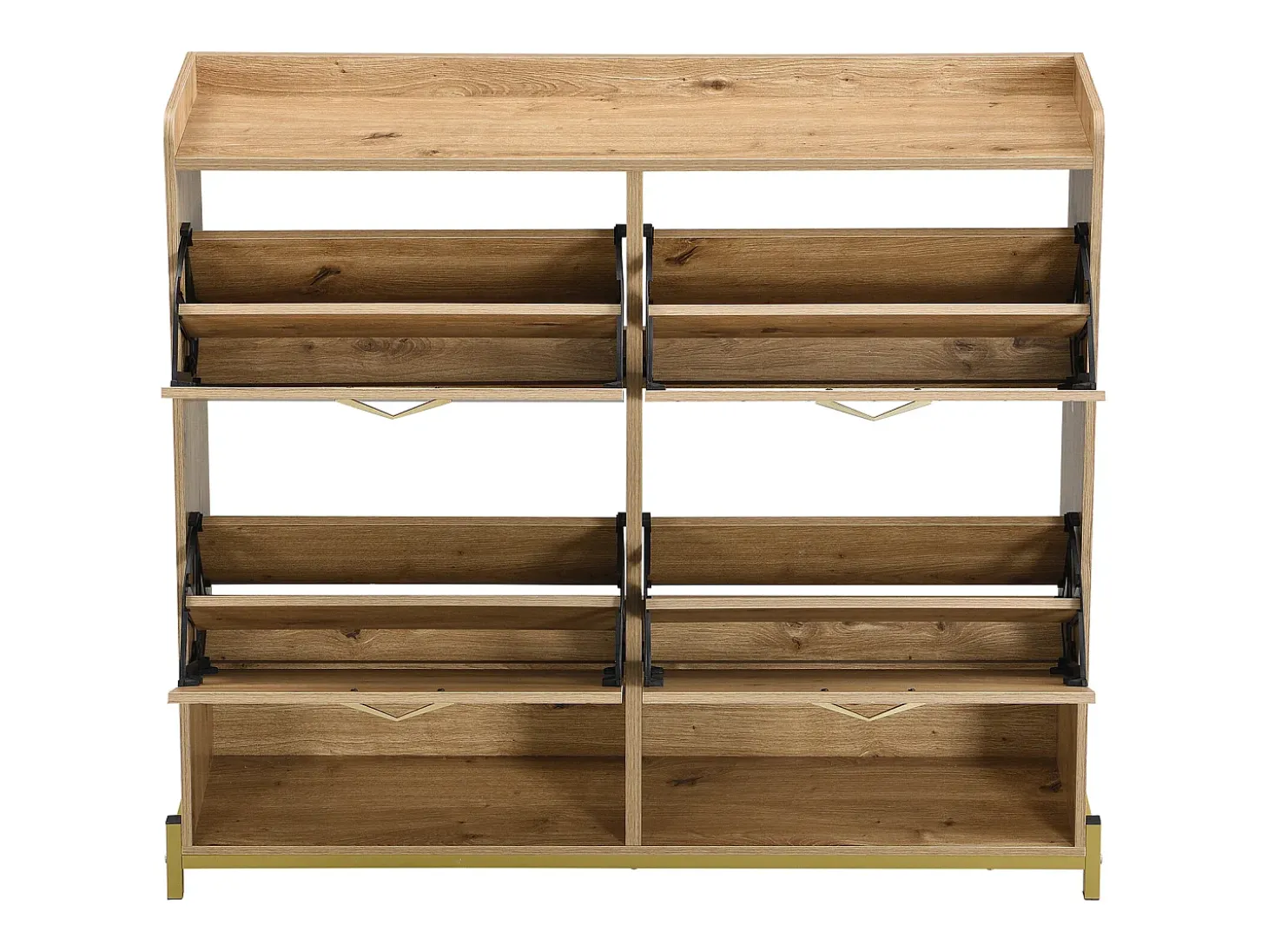 Zapatero compacto de 4 puertas con estantes abiertos - Madera - 108,5 cm - para entrada y pasillo
