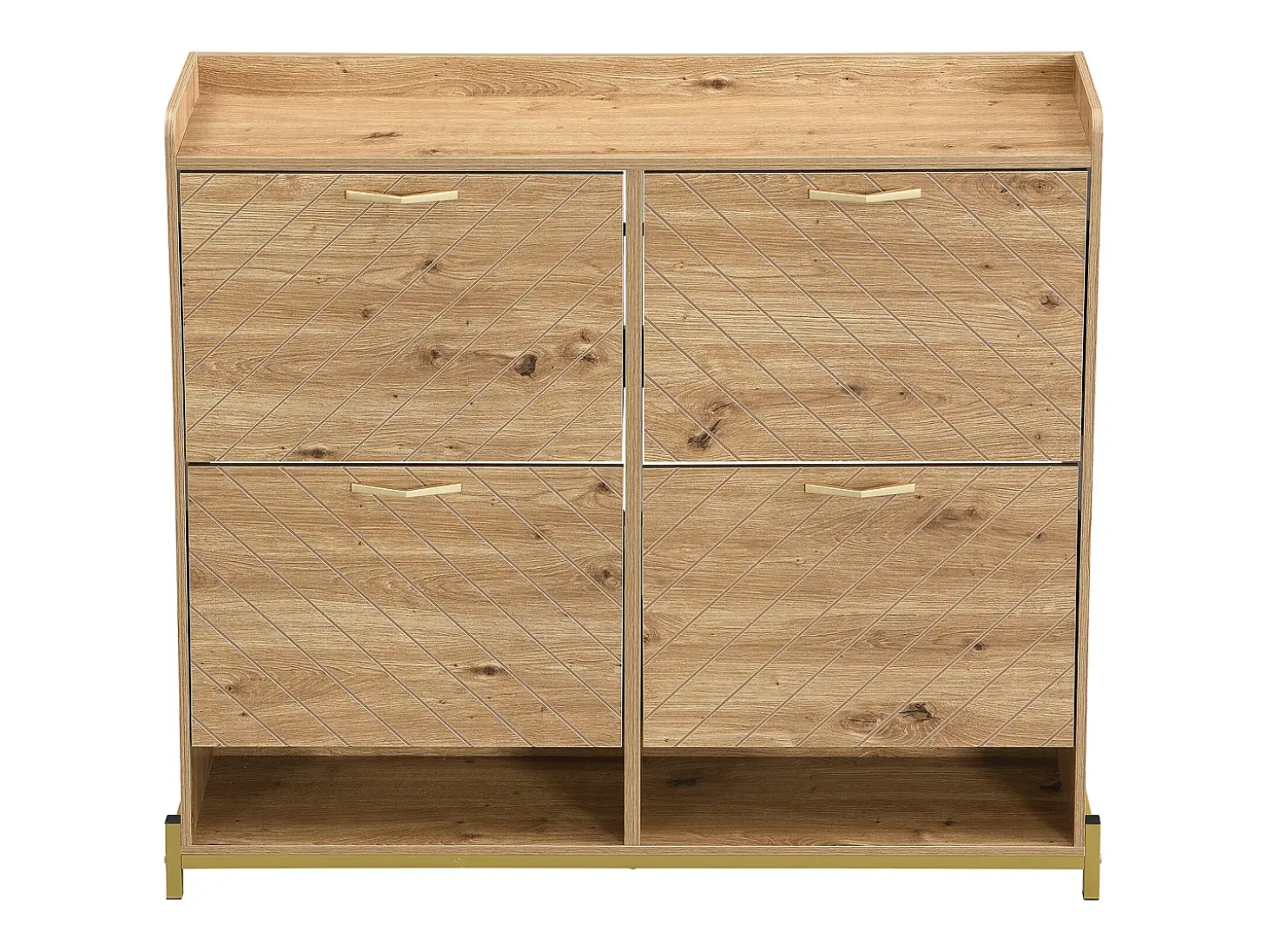 Zapatero compacto de 4 puertas con estantes abiertos - Madera - 108,5 cm - para entrada y pasillo