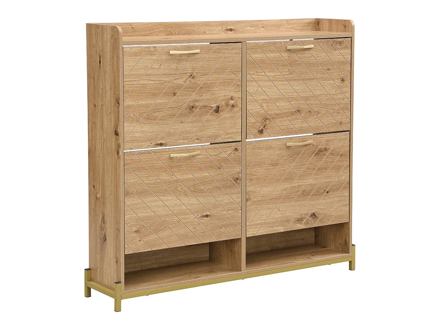 Zapatero compacto de 4 puertas con estantes abiertos - Madera - 108,5 cm - para entrada y pasillo