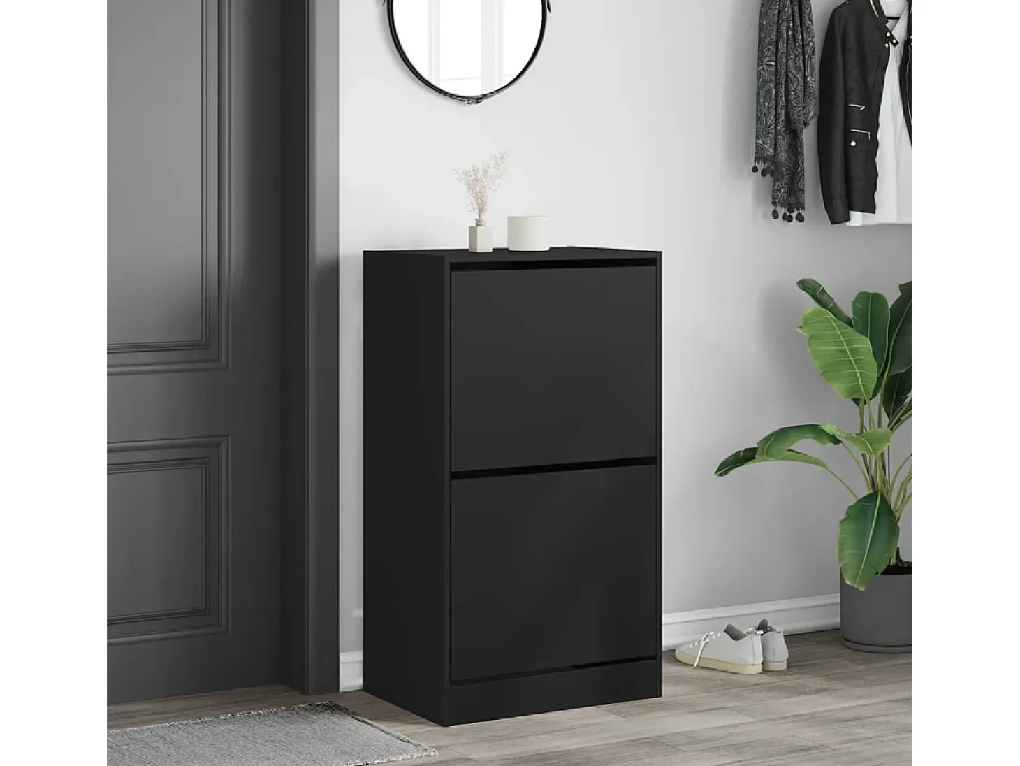 Zapatero con 2 cajones abatibles, negro, 60x42x108 cm