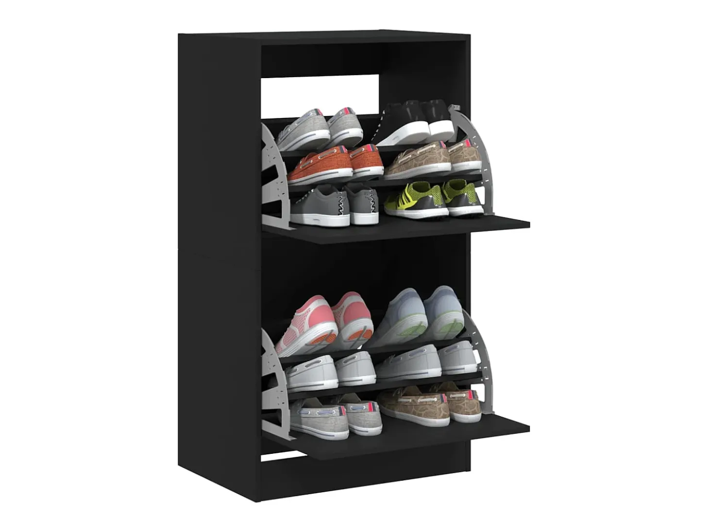 Zapatero con 2 cajones abatibles, negro, 60x42x108 cm
