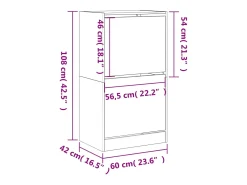 Zapatero con 2 cajones abatibles, blanco, 60x42x108 cm