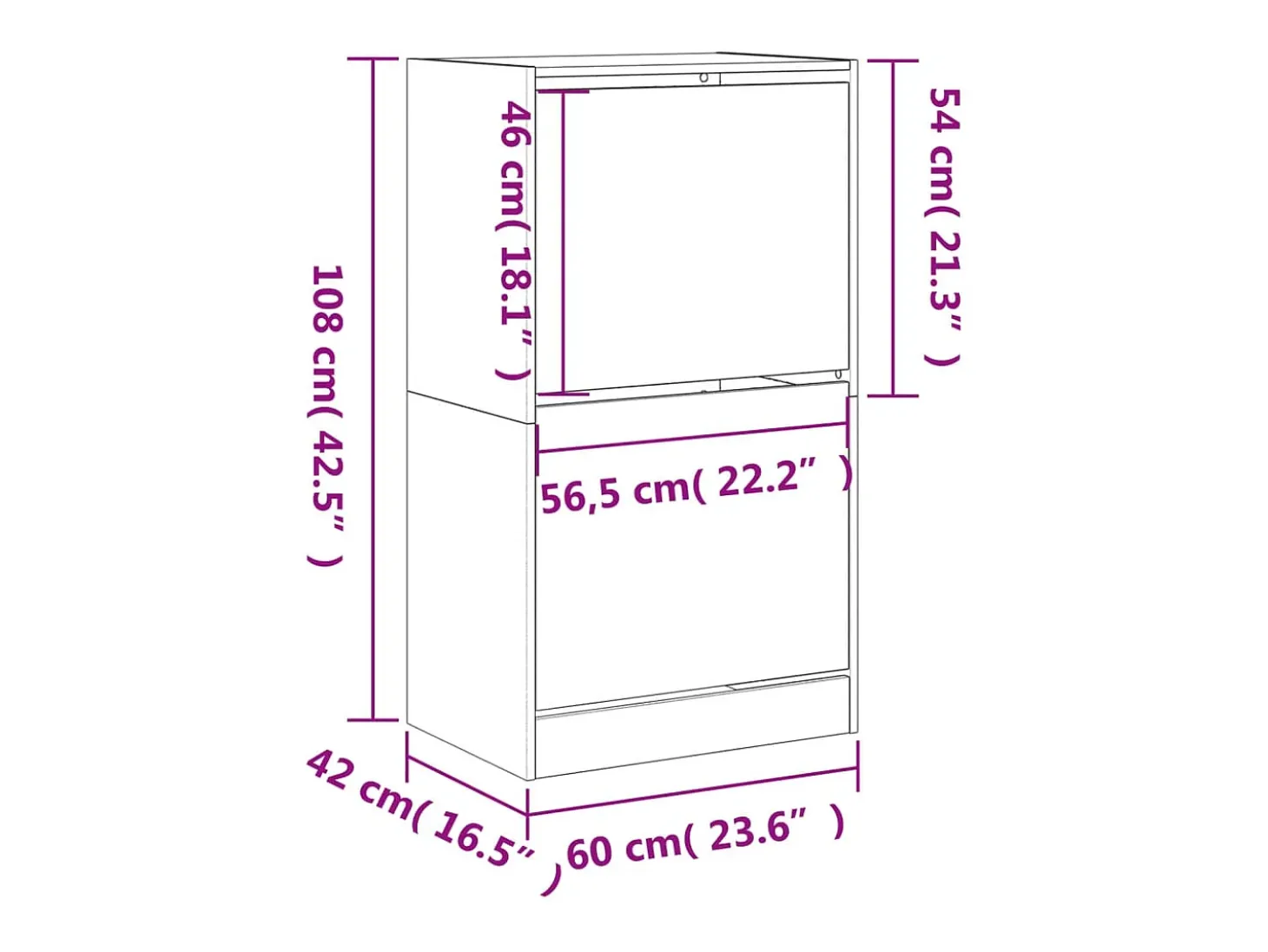 Zapatero con 2 cajones abatibles, blanco, 60x42x108 cm