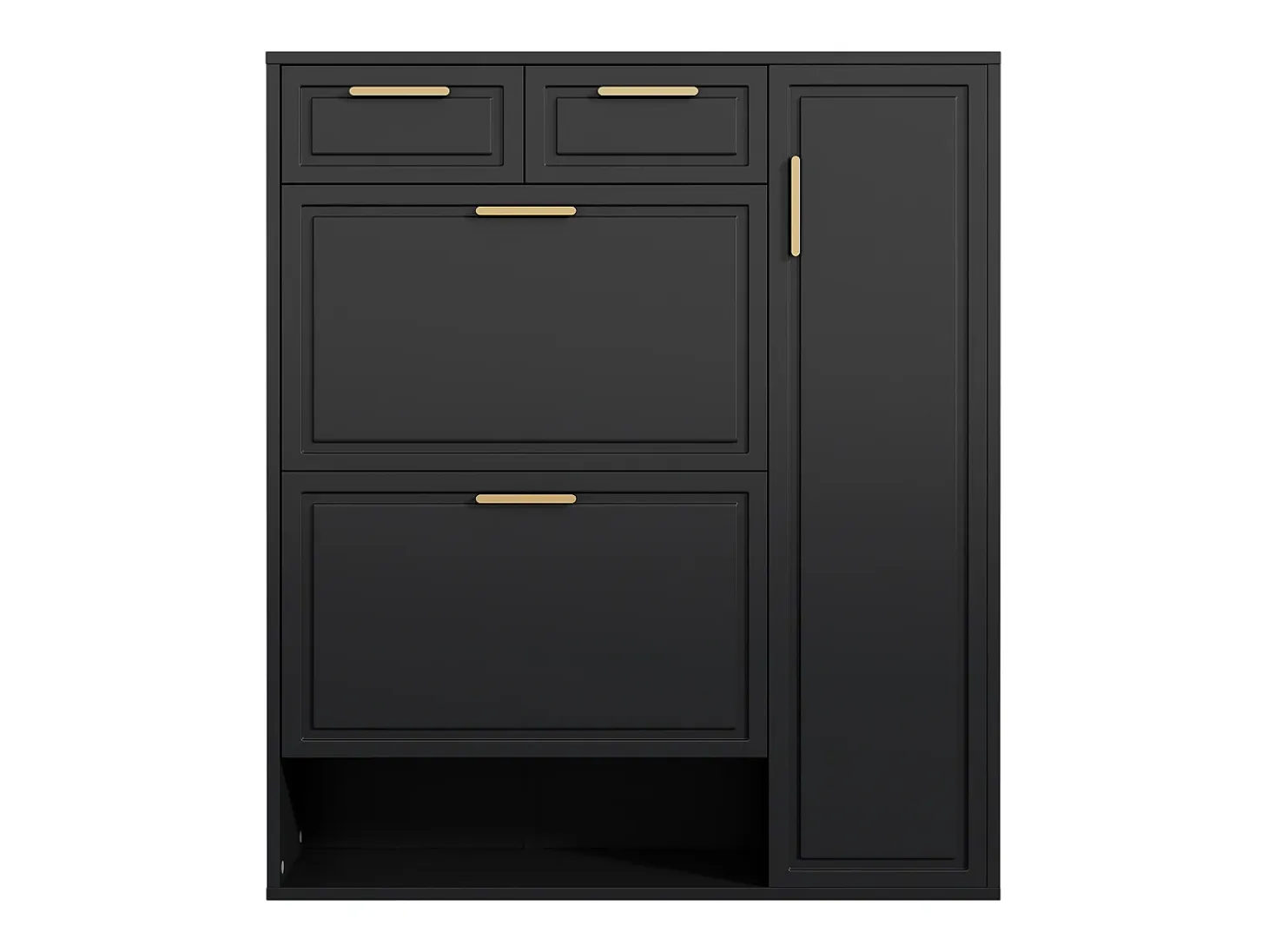 Zapatero con 3 cajones abatibles y 1 puerta, zapatero de madera con tiradores de metal, color negro (90x25x121 cm)