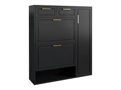Zapatero con 3 cajones abatibles y 1 puerta, zapatero de madera con tiradores de metal, color negro (90x25x121 cm)