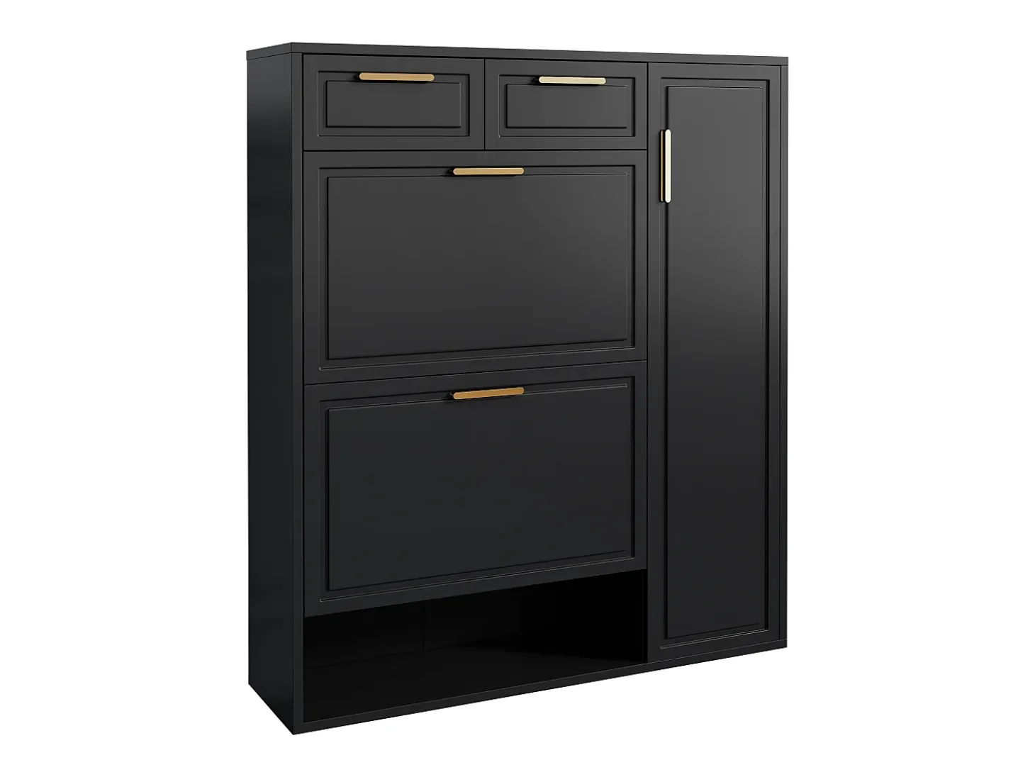 Zapatero con 3 cajones abatibles y 1 puerta, zapatero de madera con tiradores de metal, color negro (90x25x121 cm)