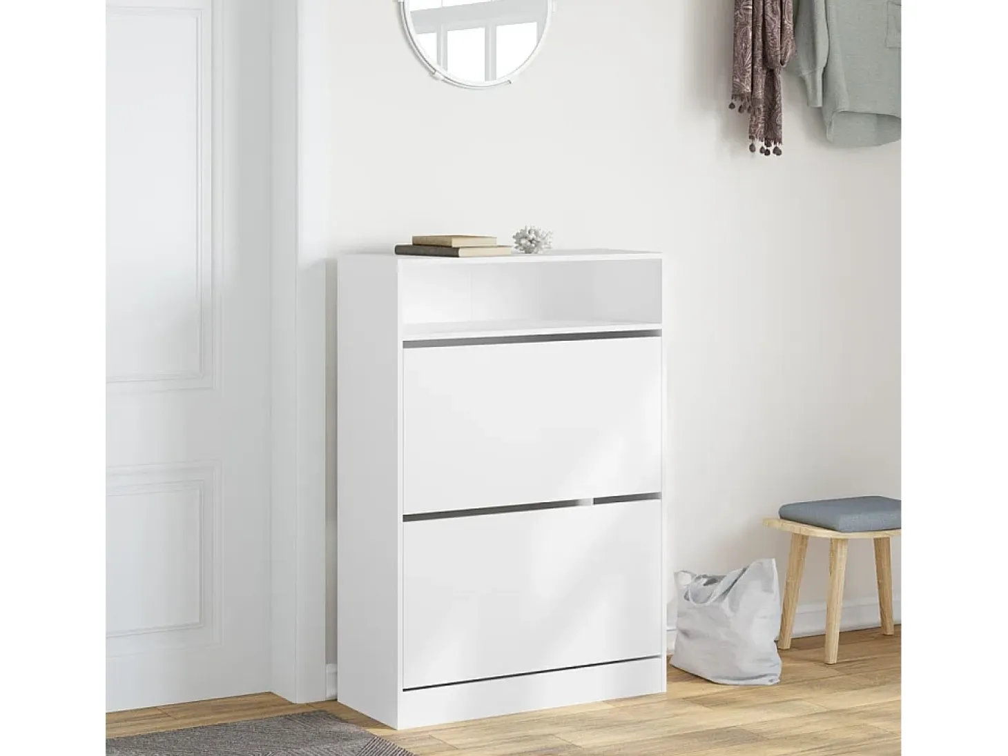 Zapatero con 2 cajones abatibles, blanco, 80x34x116 cm
