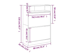 Zapatero con 2 cajones abatibles, blanco, 80x34x116 cm