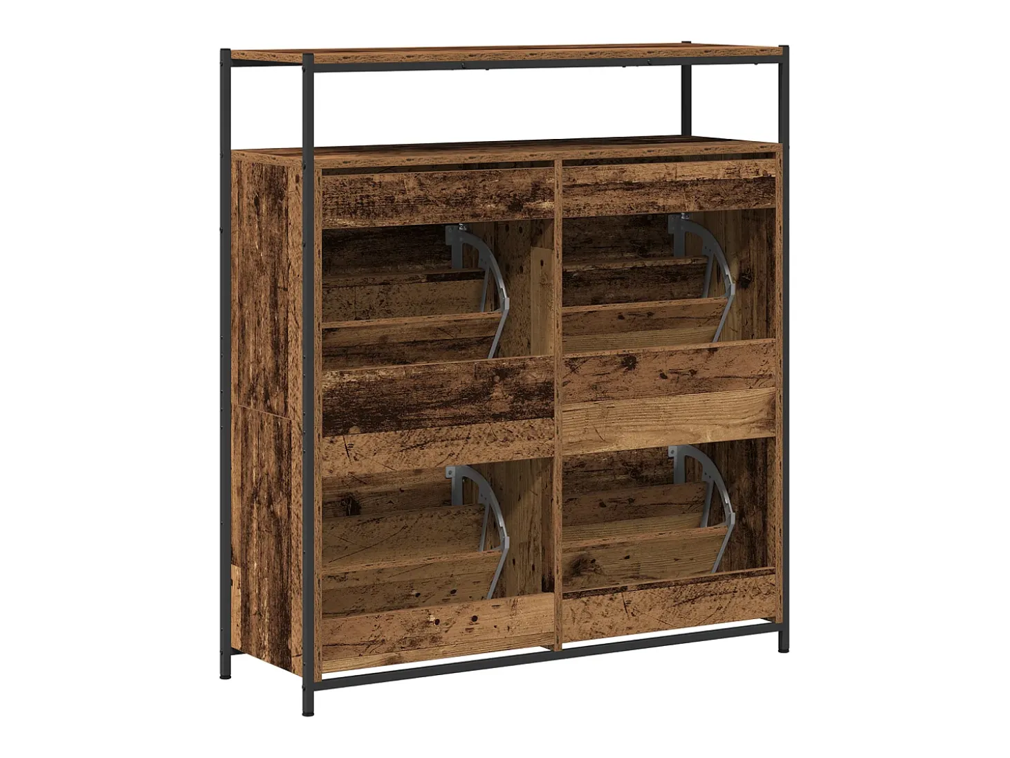 Zapatero con 4 cajones con solapas en madera antigua 100x34x112 cm