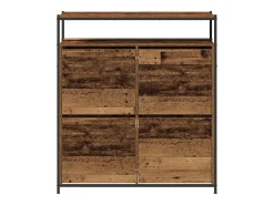 Zapatero con 4 cajones con solapas en madera antigua 100x34x112 cm
