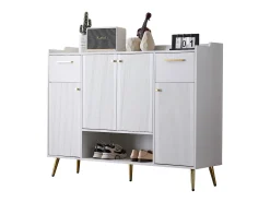 Zapatero con 2 cajones y 4 puertas - 130 x 37 x 100 cm - patas de metal y tablero de partículas - Blanco