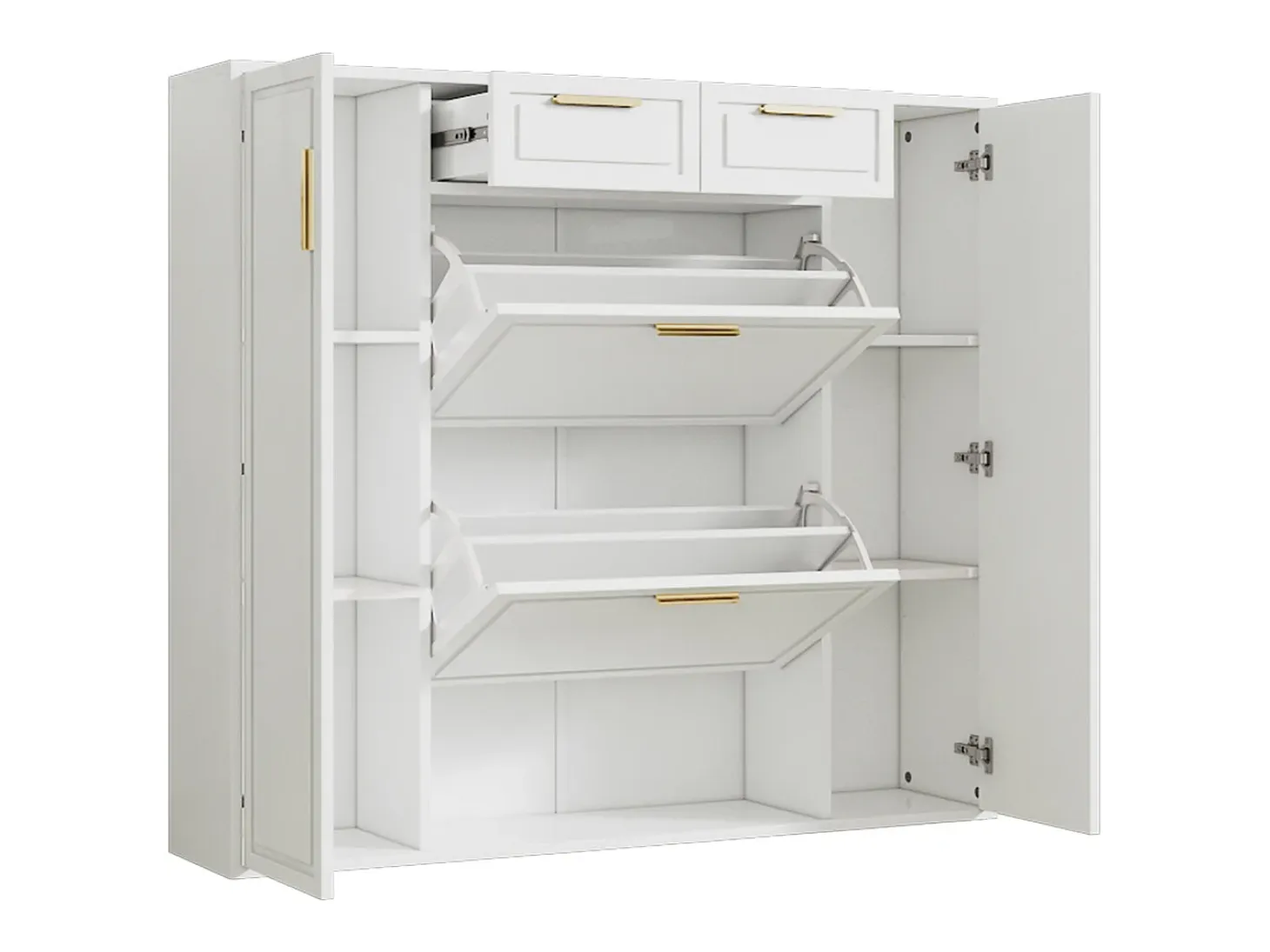 Zapatero con 2 cajones y 4 puertas - Blanco 120x24x107 cm