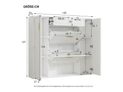 Zapatero con 2 cajones y 4 puertas - Blanco 120x24x107 cm