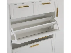 Zapatero con 2 cajones y 4 puertas - Blanco 120x24x107 cm