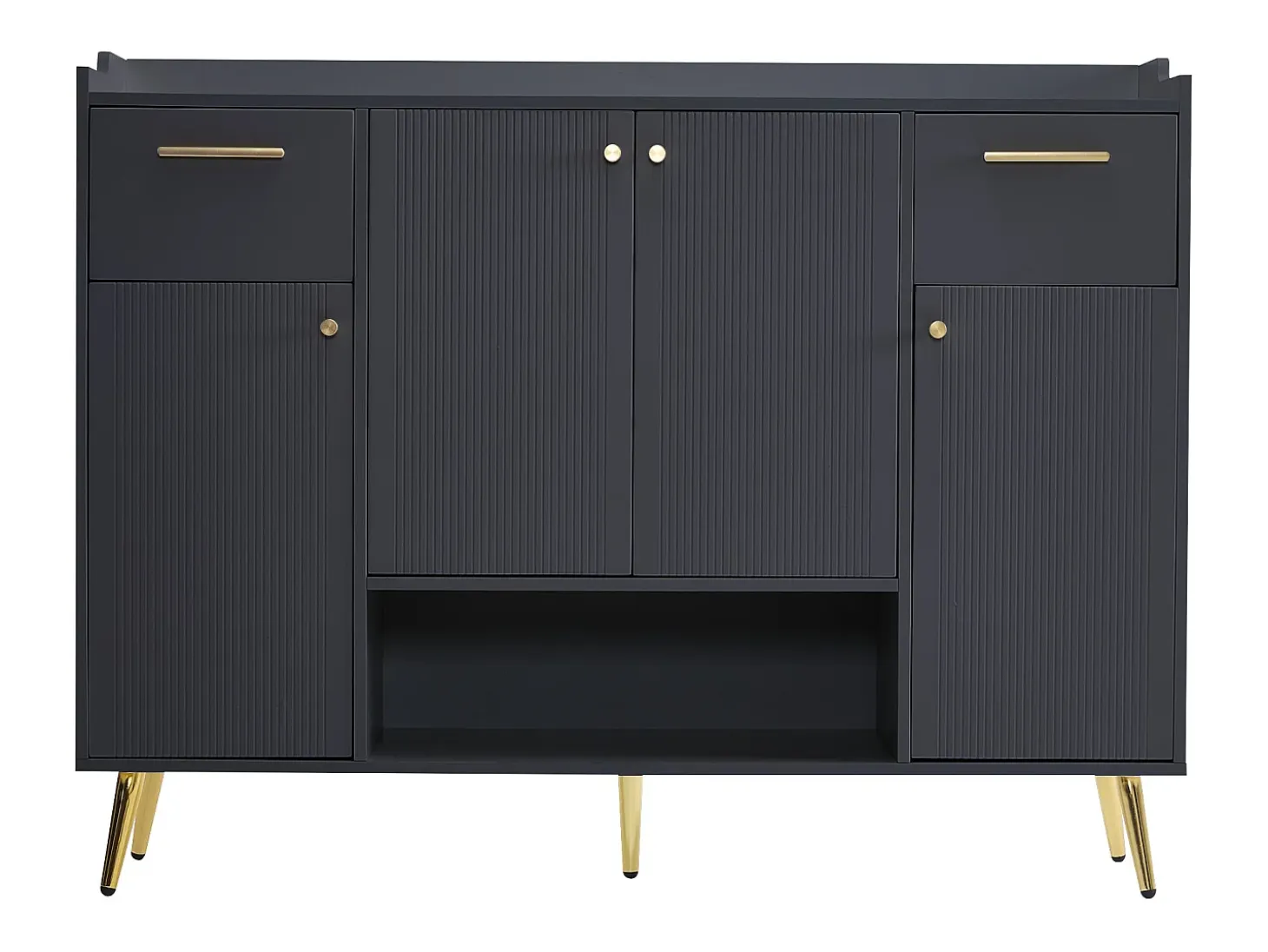 Zapatero con 2 cajones y 4 puertas - 130 x 37 x 100 cm - patas de metal y tablero de partículas - Negro