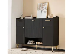 Zapatero con 2 cajones y 4 puertas - 130 x 37 x 100 cm - patas de metal y tablero de partículas - Negro