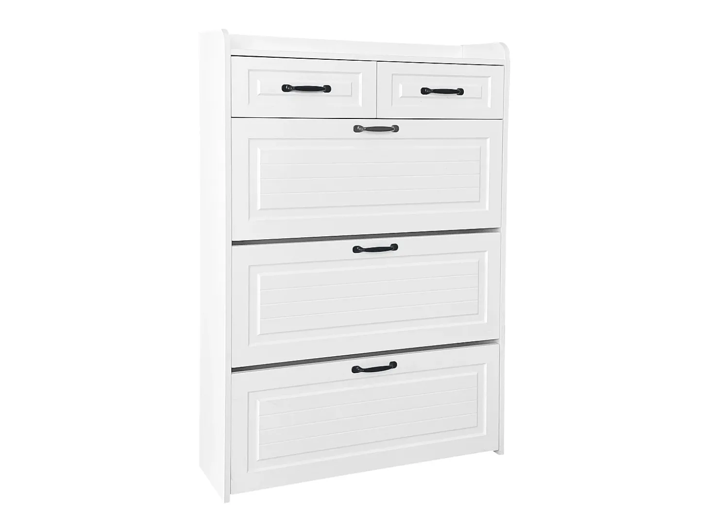 Zapatero con 2 cajones y 3 puertas - Tiradores negros - Madera blanca