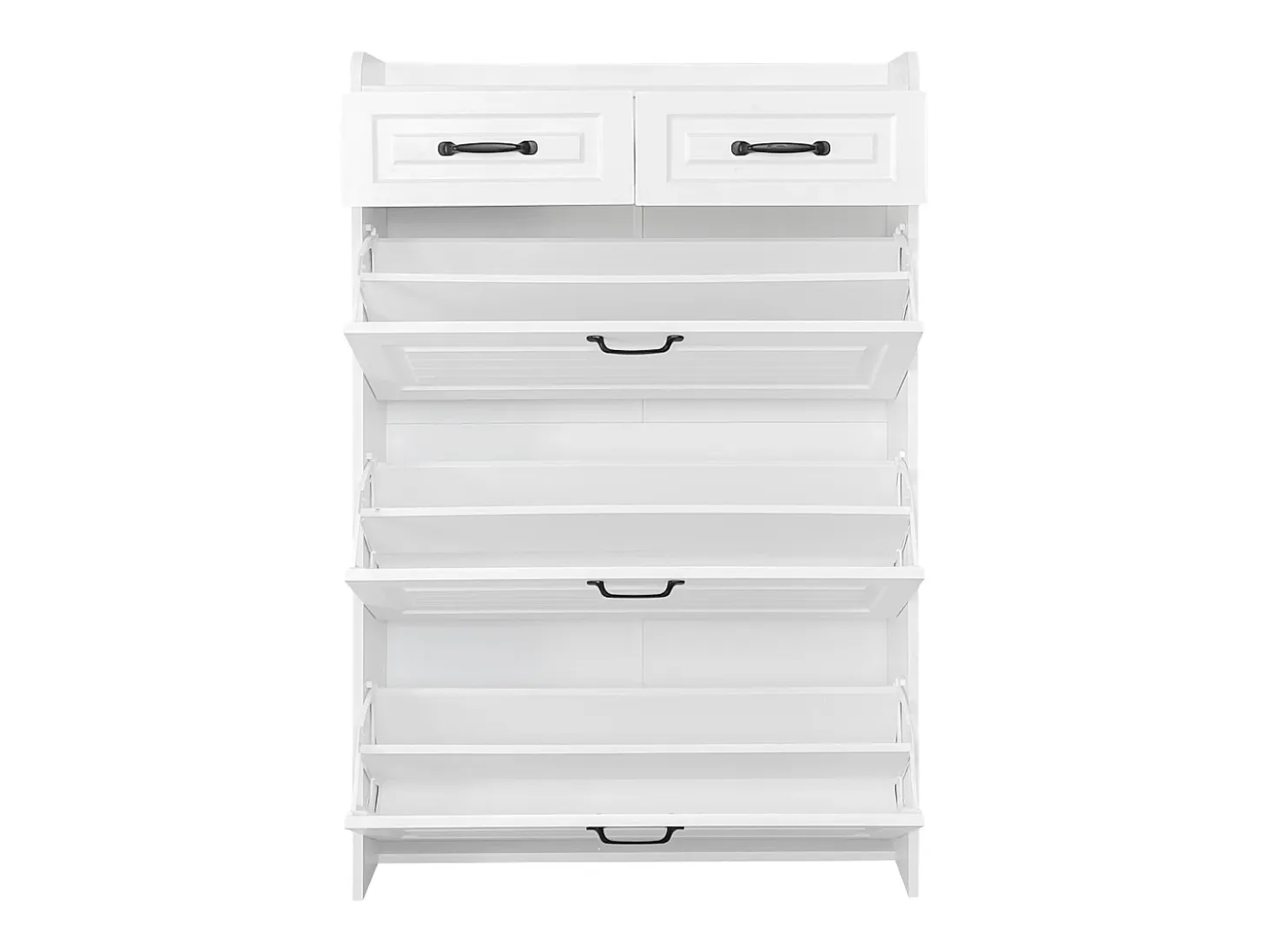 Zapatero con 2 cajones y 3 puertas - Tiradores negros - Madera blanca