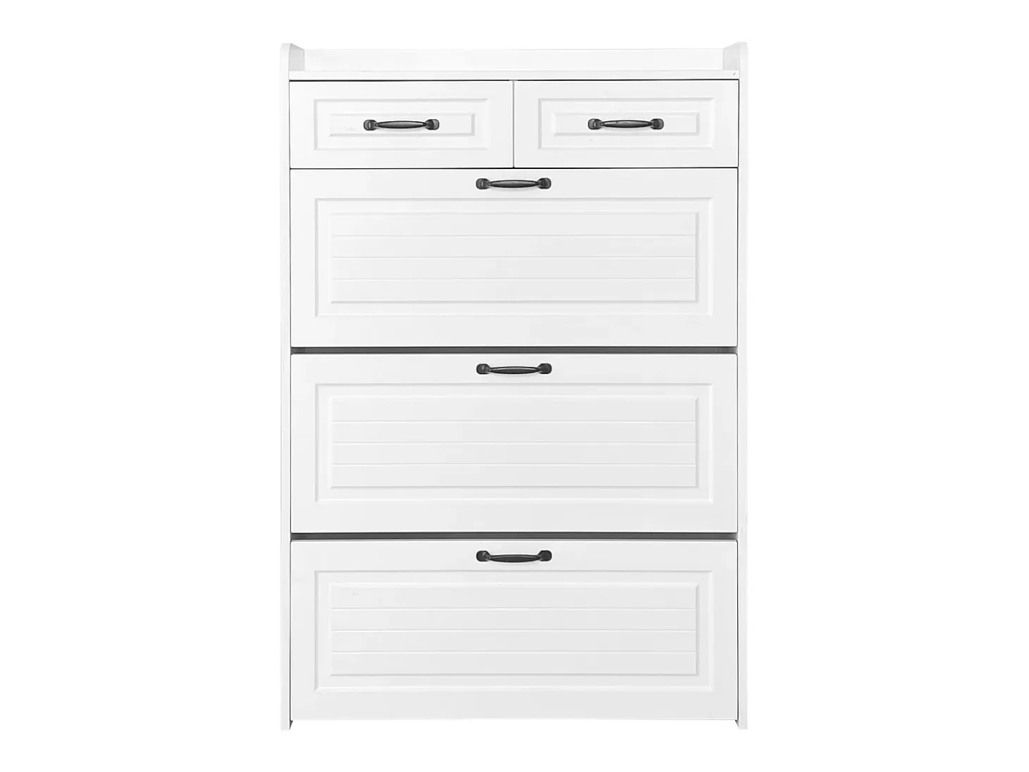 Zapatero con 2 cajones y 3 puertas - Tiradores negros - Madera blanca