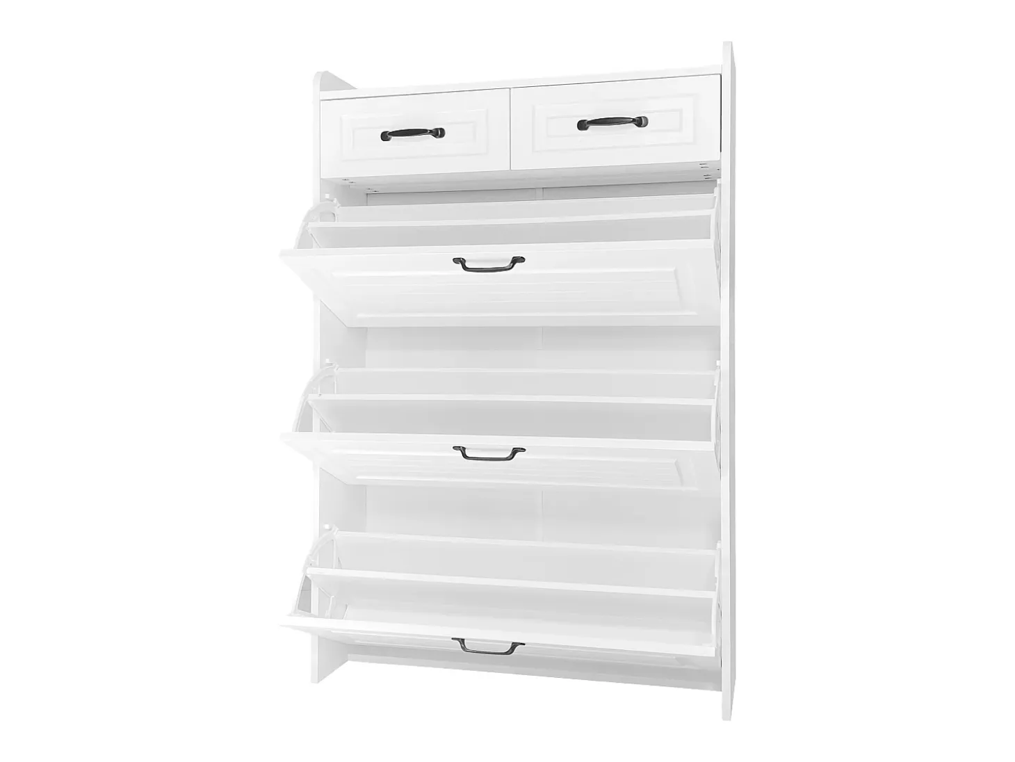 Zapatero con 2 cajones y 3 puertas - Tiradores negros - Madera blanca