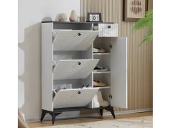 Zapatero con 3 compartimentos, 1 cajón y 1 puerta, diseño moderno, blanco y negro (90x25x121 cm)