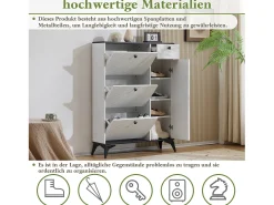 Zapatero con 3 compartimentos, 1 cajón y 1 puerta, diseño moderno, blanco y negro (90x25x121 cm)
