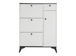 Zapatero con 3 compartimentos, 1 cajón y 1 puerta, diseño moderno, blanco y negro (90x25x121 cm)