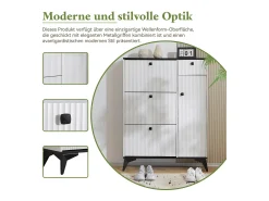 Zapatero con 3 compartimentos, 1 cajón y 1 puerta, diseño moderno, blanco y negro (90x25x121 cm)