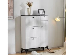 Zapatero con 3 compartimentos, 1 cajón y 1 puerta, diseño moderno, blanco y negro (90x25x121 cm)