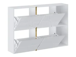 Zapatero con 4 compartimentos abatibles y 2 nichos - Blanco y dorado - MARZIALO