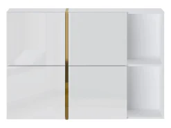 Zapatero con 4 compartimentos abatibles y 2 nichos - Blanco y dorado - MARZIALO