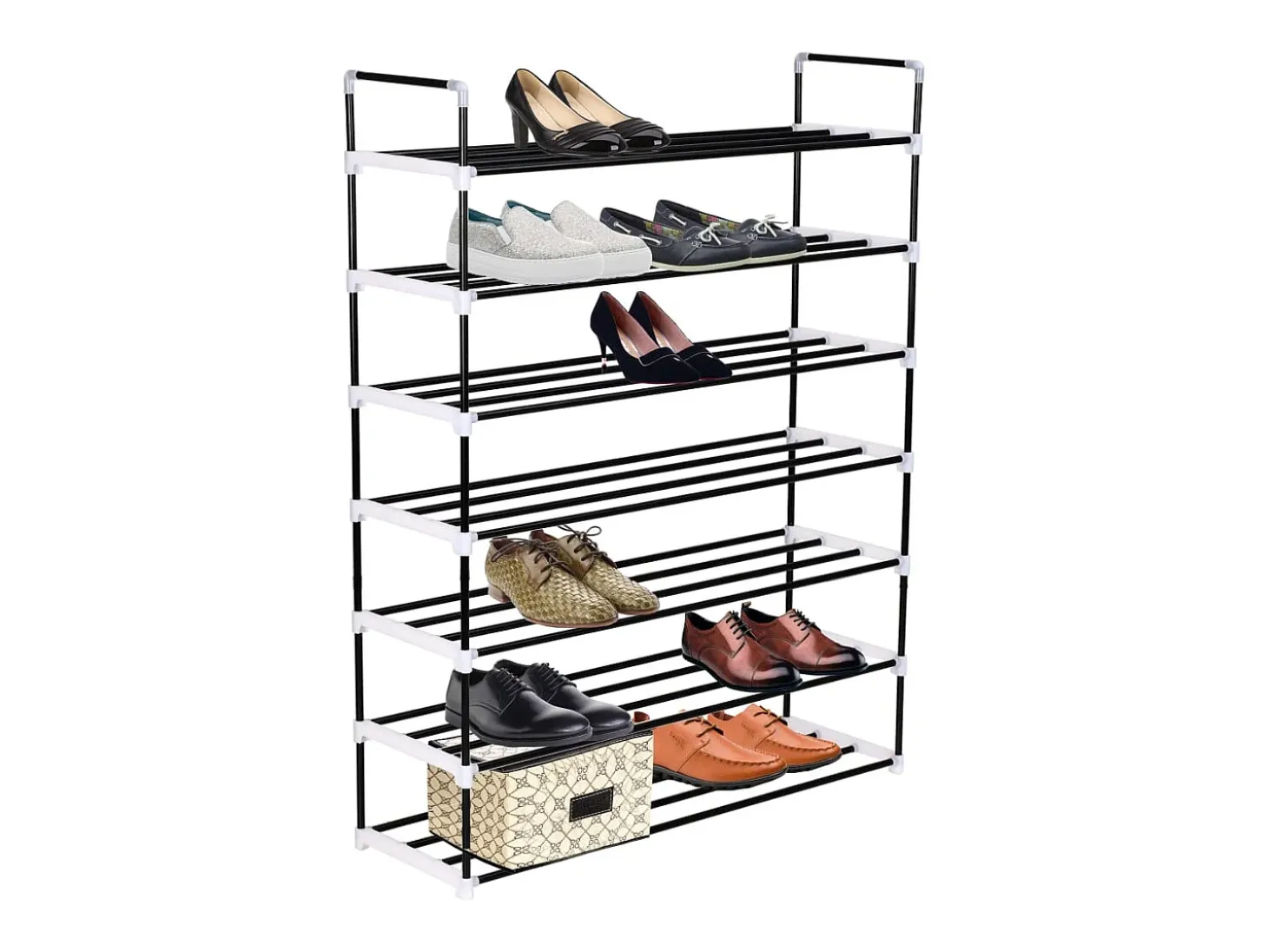 Zapatero con 7 estantes Metal y plástico Negro
