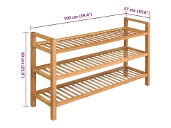 Zapatero con 3 estantes 100x27x60 cm Roble macizo