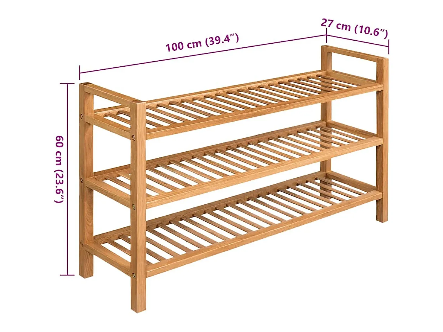 Zapatero con 3 estantes 100x27x60 cm Roble macizo