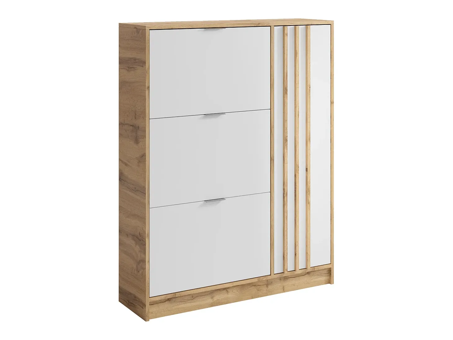 Zapatero con 1 puerta y 3 compartimentos abatibles - Natural y Blanco - JANAKIA
