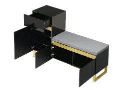 Zapatero con 3 puertas, 1 cajón y cojín - Negro y dorado
