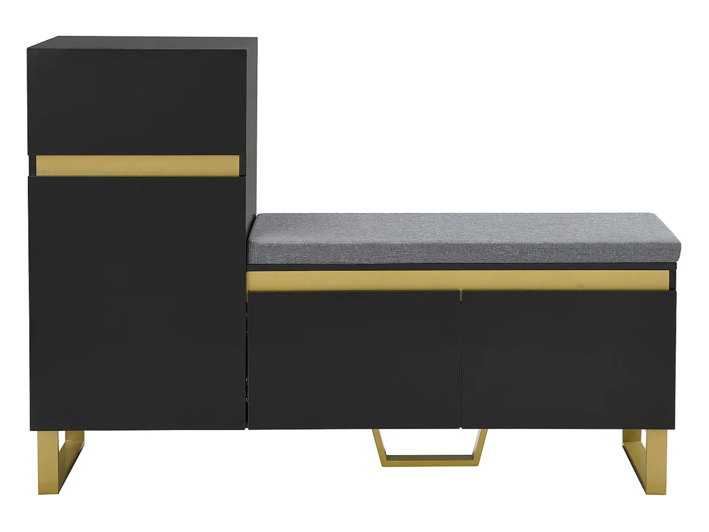 Zapatero con 3 puertas, 1 cajón y cojín - Negro y dorado