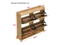Zapatero con 4 puertas de ratán - 108,5 x 24 x 100 cm - estructura de metal - MDF - natural