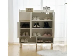 Zapatero con 3 puertas y 1 cajón - 99 x 35 x 90 cm - Estantes regulables - Tablero de partículas - Blanco