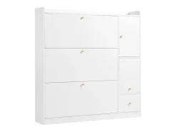 Zapatero con 4 puertas y 1 banco abatible - 119 x 24 x 122 cm - Tablero de partículas - Blanco