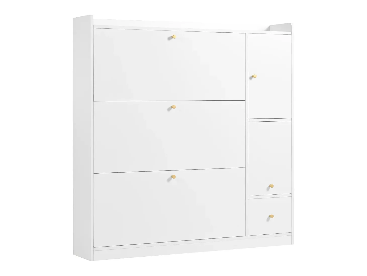 Zapatero con 4 puertas y 1 banco abatible - 119 x 24 x 122 cm - Tablero de partículas - Blanco