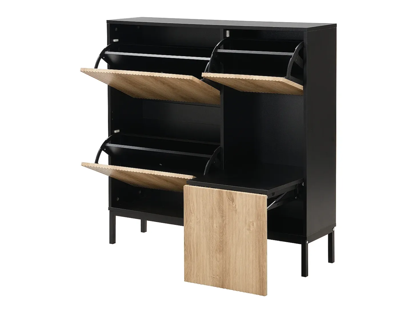 Zapatero con 3 puertas y banco oculto - Negro y natural