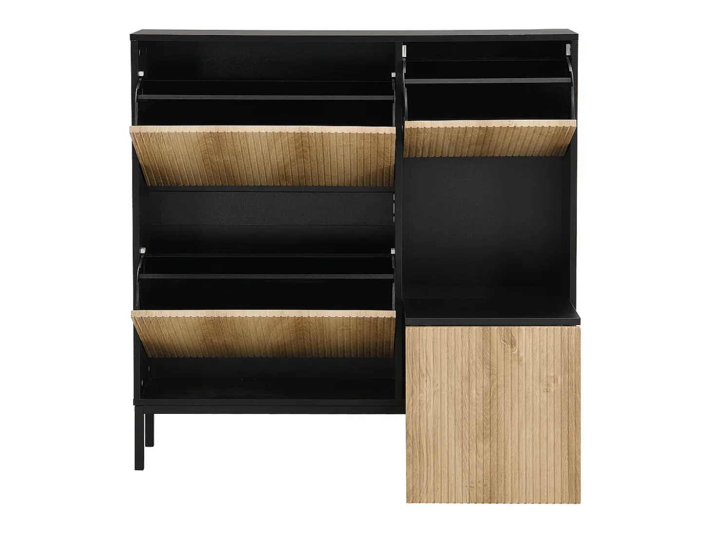 Zapatero con 4 puertas y taburete cambiador - 105 x 25 x 115,5 cm - MDF - Negro brillo